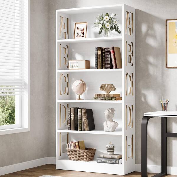 TRIBESIGNS WAY TO ORIGIN Frailey 70.87 in. Tall White Wood Free Standing Large 5 Tier Open Display Shelves Bookshelf Storage Rack Bookcase