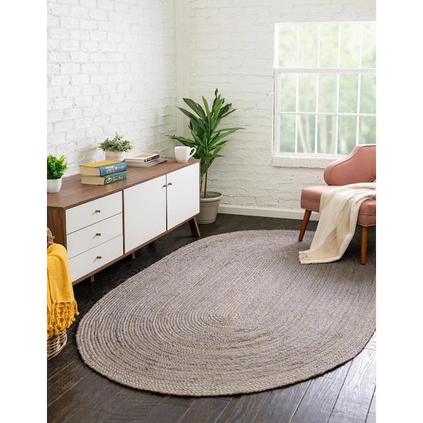 Braided Jute Dhaka Gray 5' 1 x 8' 0 Area Rug