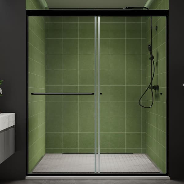56 in. to 60 in. W x 70 in. H Sliding Framed Shower Door in Matte Black with 1/4 in. 6 mm Clear Glass