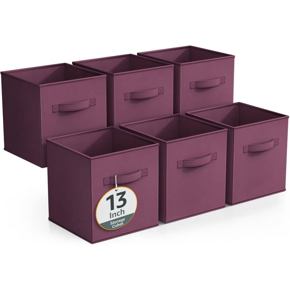 Large Storage Cubes with Handles, Purple 13 in x 13 in Fabric Decorative Ba