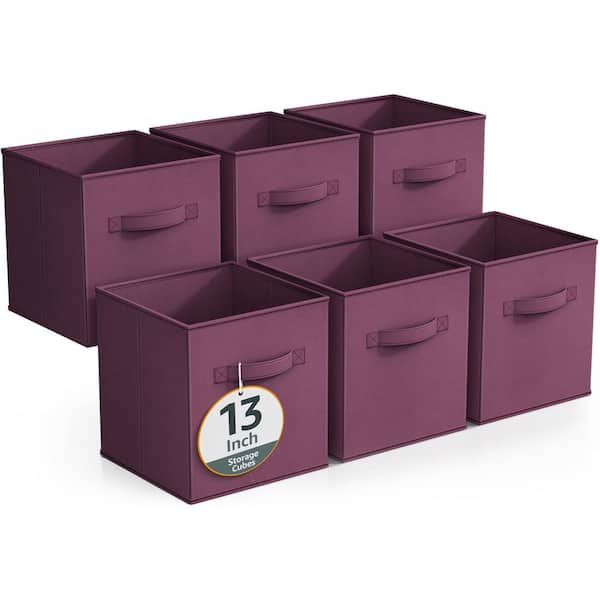 Sorbus Large Storage Cubes with Handles, Purple 13 in x 13 in Fabric Decorative Basket (Set of 6), Clothes and Closet Organizer
