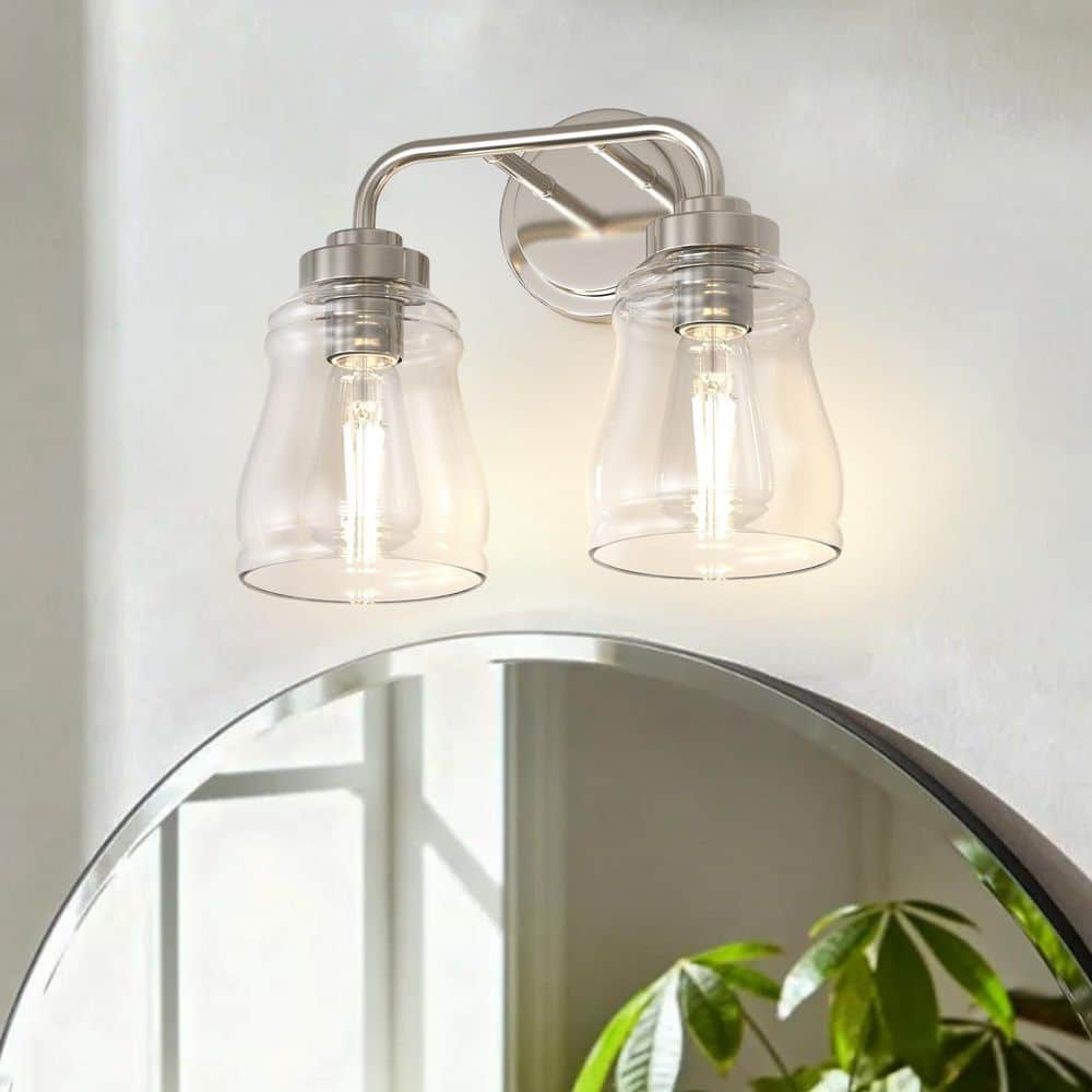 13 in. 2-Light Brushed Nickel Farmhouse Bathroom Vanity Lighting,Rustic Vanity Lights for Mirror with Clear Glass Shades price history on PriceWatchPro