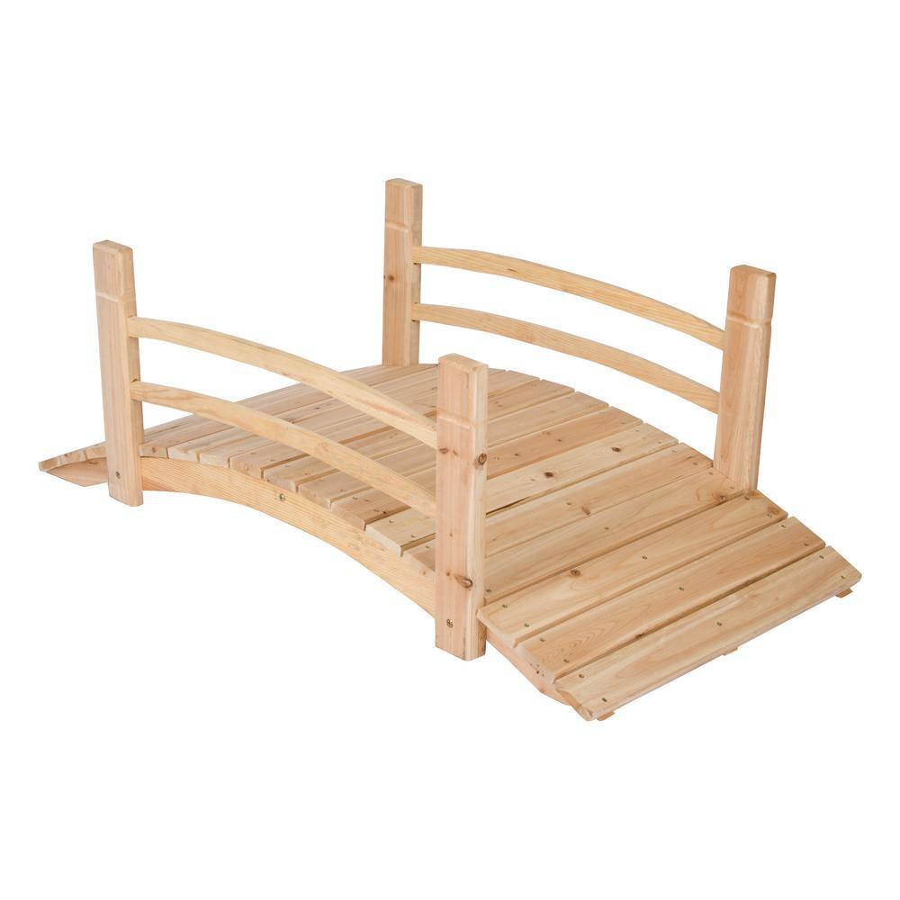 Natural Cedar Wood 4-Foot Garden Bridge with Handle Rails