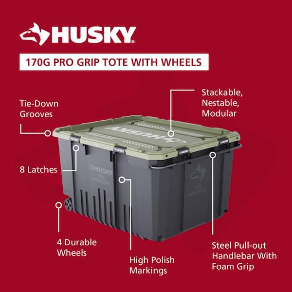 170 Gal. Pro Grip Storage Tote in Black with Army Green Lid