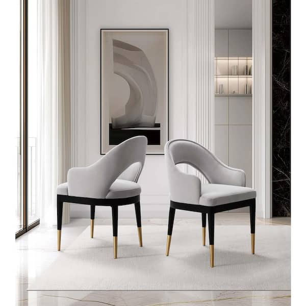 Manhattan Comfort Carrington Modern Light Grey Velvet Upholstered Dining Armchair (Set of 2)