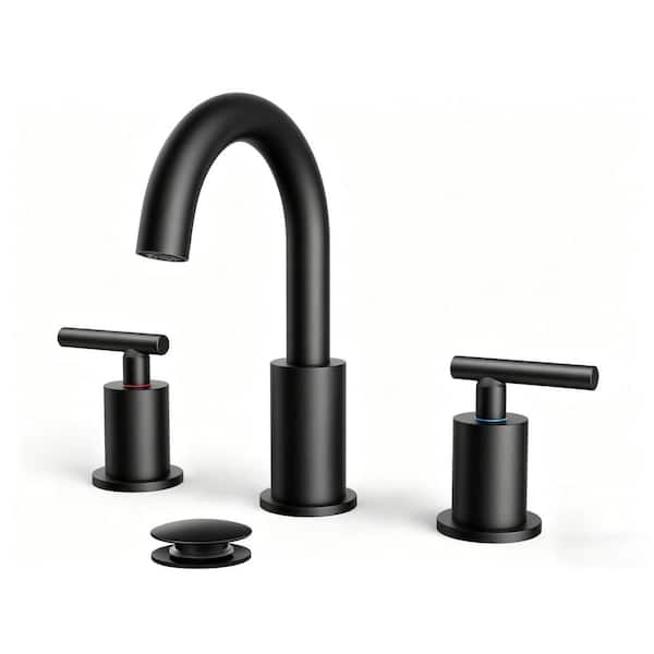 Bathroom Faucet 3 Hole, 8 Inch Matte Black Bathroom Sink Faucet Widespread with 360° Swivel Spout