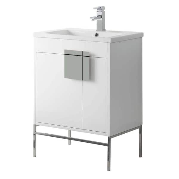 FINE FIXTURES Shawbridge 24 in. W x 18.11 in. D x 33.5 in. H Bath Vanity in Matte White Paint with Ceramic Vanity Top in White