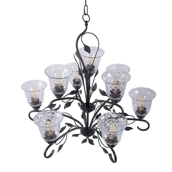 Uixe 9-Light Oil Rubbed Bronze Classic Chandelier with Clear Glass Shades