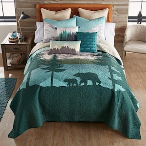 Bear Mountain UCC 3-Piece Blue and Green Queen Polyester Quilt Set