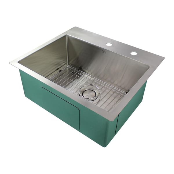 Transolid Diamond Dual Mount Stainless Steel 25 in. 2-Hole Single Bowl Kitchen Sink in Brushed