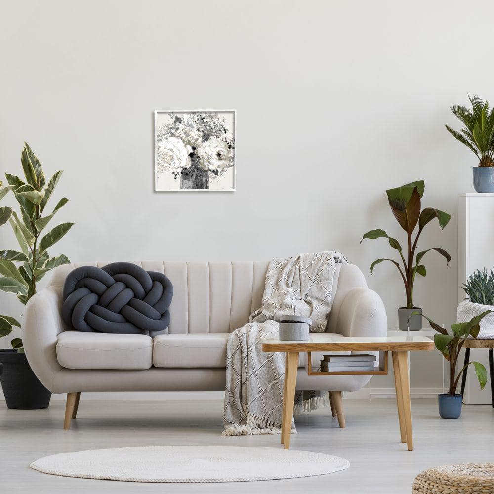Bold Abstract Floral Arrangement in White Wood Frame, 17 x 17