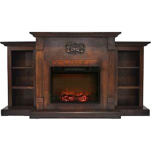 Sanoma 72 in. Electric Fireplace in Walnut with Built-in Bookshelves and a 1500-Watt Charred Log Insert