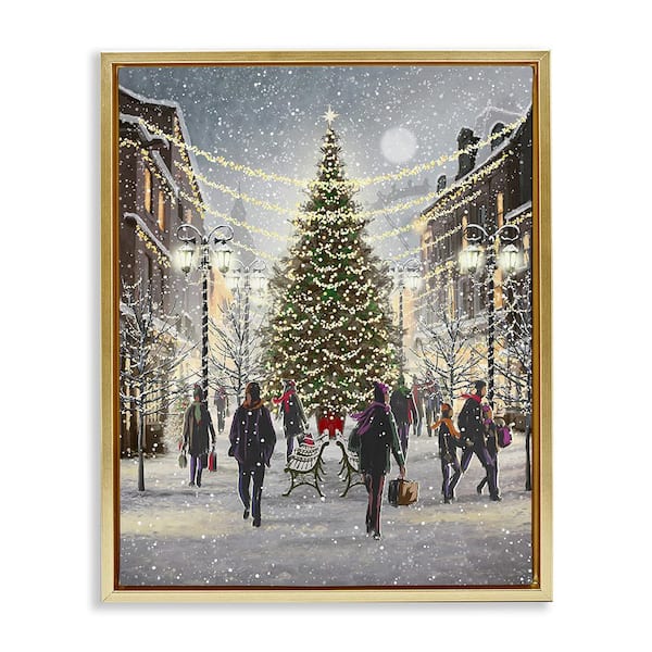 Stupell Industries Town Christmas Tree by Pip Wilson 1-Piece Floater Frame Graphic Print People Poster Art Print 31 in. x 25 in.