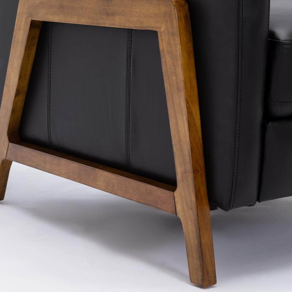 Reed Black Leather and Wood Push Back Recliner