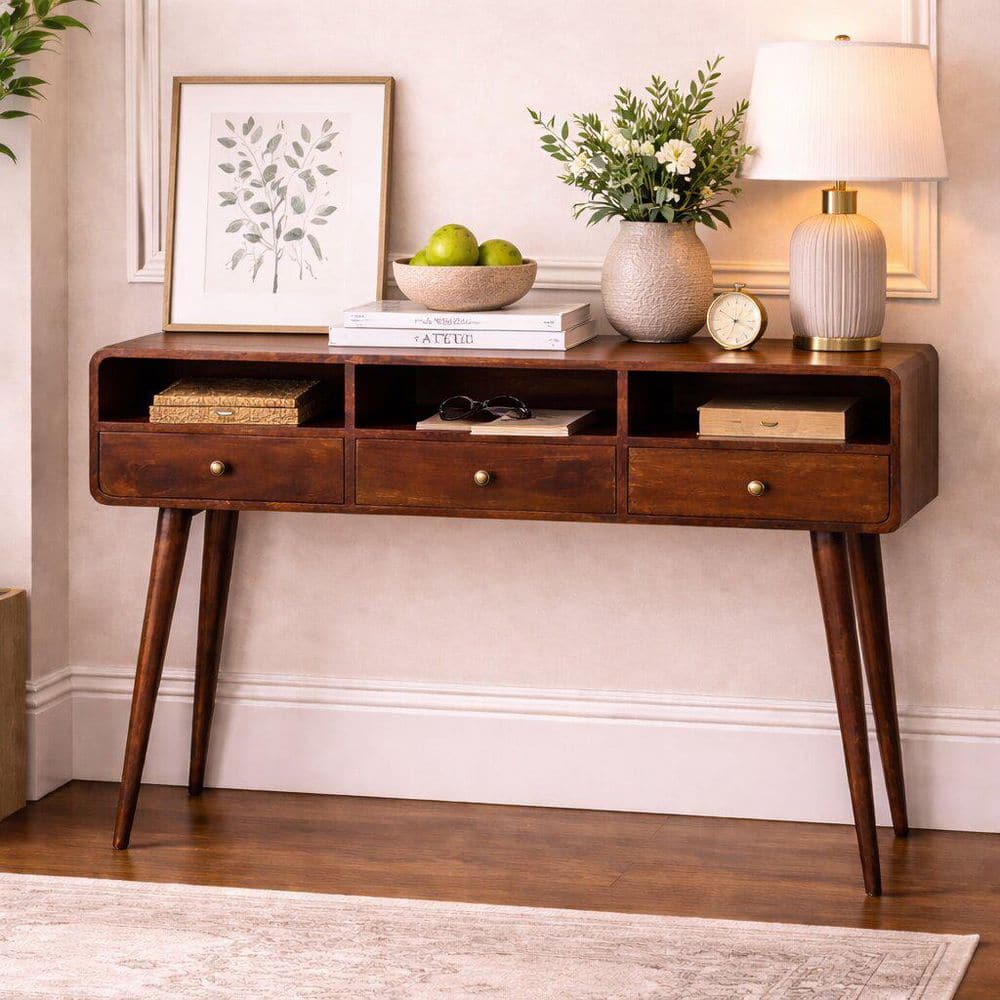 Wanageeska 51.18 in. Brown Rectangle Console Table with 3 Drawers price history on PriceWatchPro