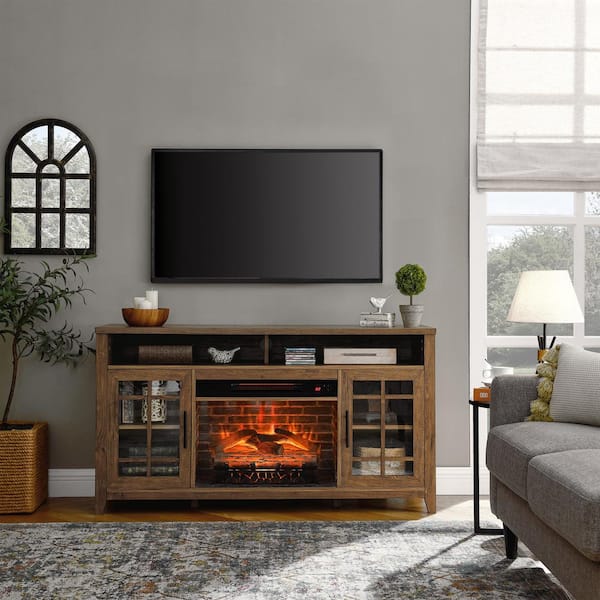 55 in. Freestanding Infrared Electric Fireplace in Brown