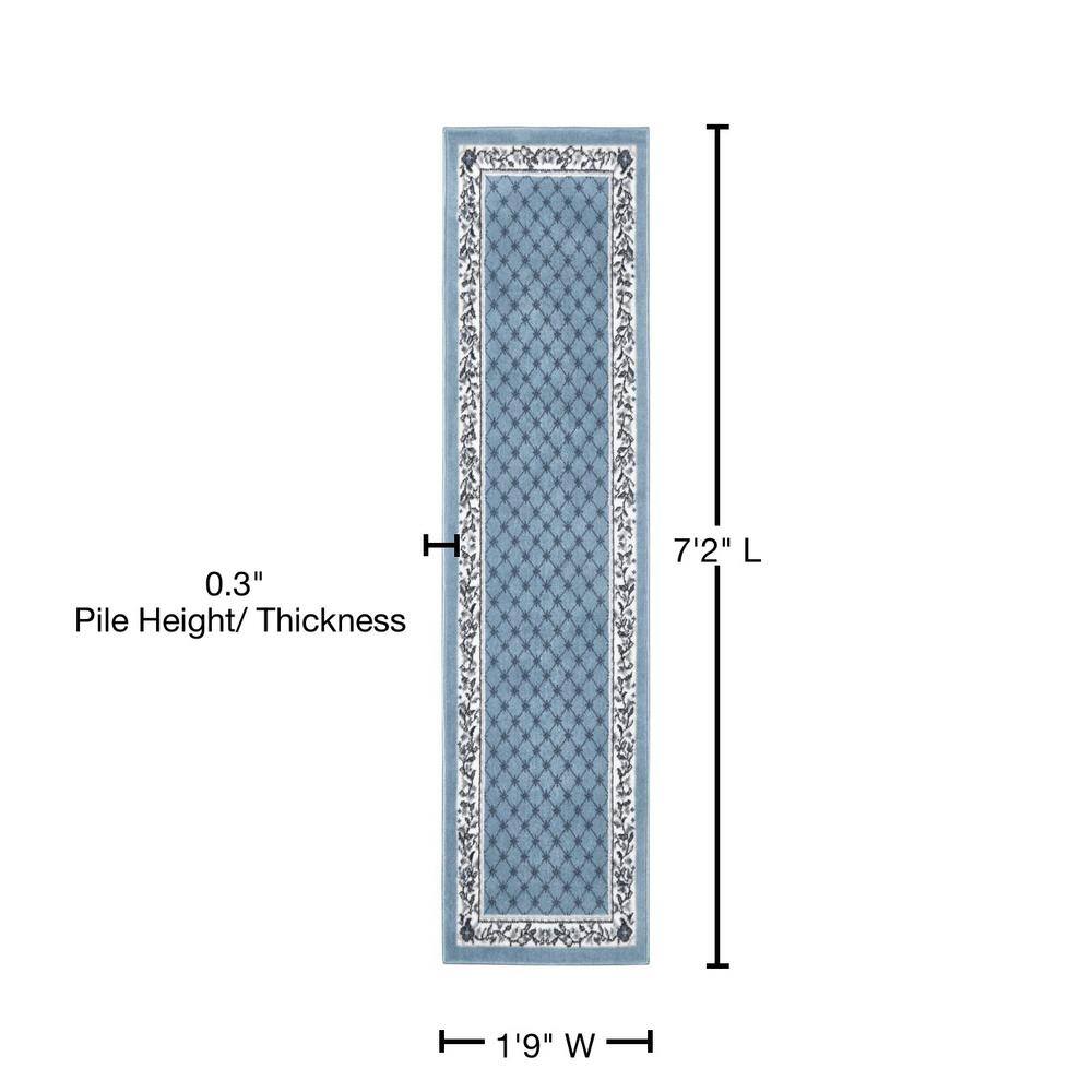 Aydin Blue and Ivory Diamond Floral Runner Rug