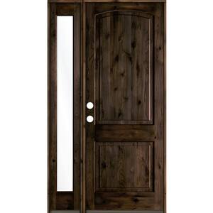 44 in. x 96 in. Knotty Alder 2-Panel Right-Hand/Inswing Clear Glass Black Stain Wood Prehung Front Door w/Left Sidelite