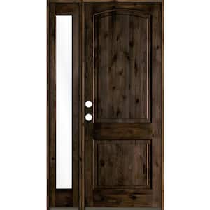 46 in. x 96 in. Knotty Alder 2-Panel Right-Hand/Inswing Clear Glass Black Stain Wood Prehung Front Door w/Left Sidelite
