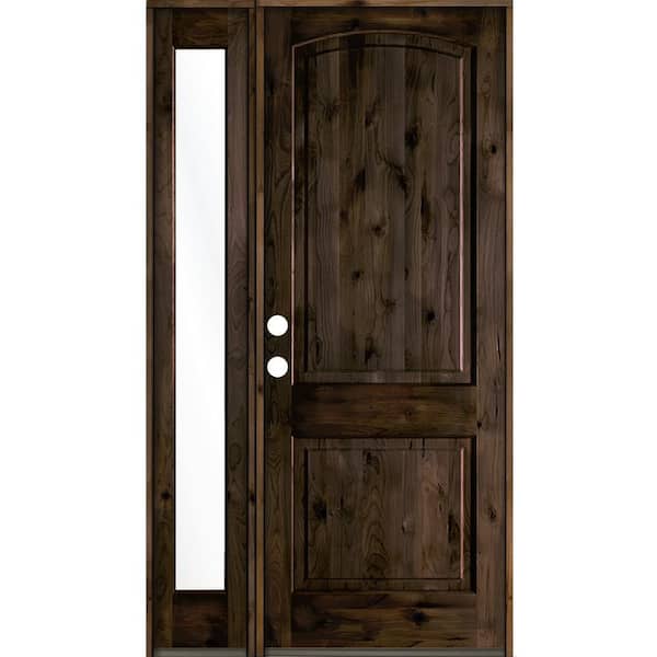 Krosswood Doors 56 in. x 96 in. Alder 2-Panel Right-Hand/Inswing Clear Glass Black Stain Wood Prehung Front Door with Left Sidelite