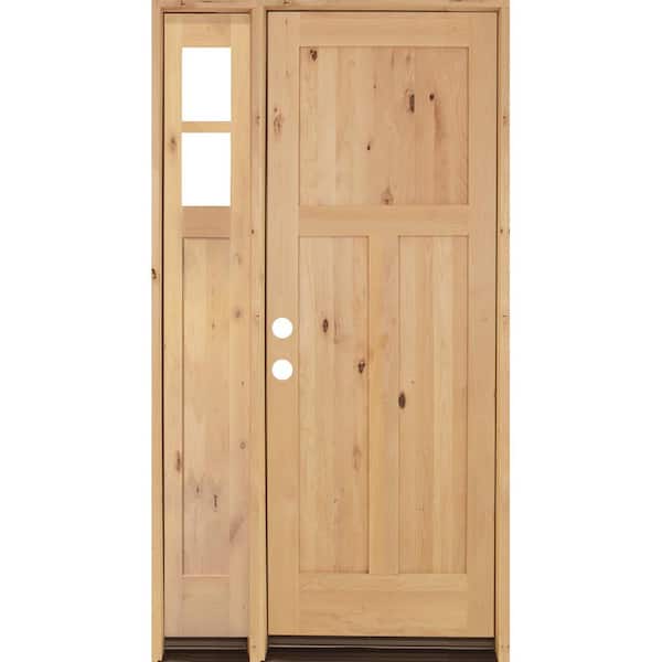 Krosswood Doors 46 in. x 96 in. Knotty Alder 3 Panel Right-Hand/Inswing Clear Glass Clear Stain Wood Prehung Front Door w/Left Sidelite