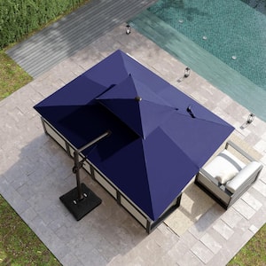 Double Top 11 ft. x 9 ft. Rectangular 360° Swivel Cantilever Patio Umbrella in Navy Blue with 220 lbs. Umbrella stand