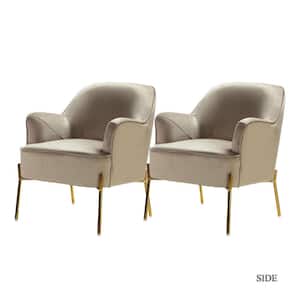 Nora Modern Tan Velvet Accent Chair with Gold Metal Legs (Set of 2)