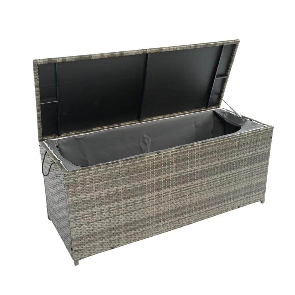 113 gal. Outdoor Patio Wicker Storage Deck Box with Lid, Outdoor Cushion St