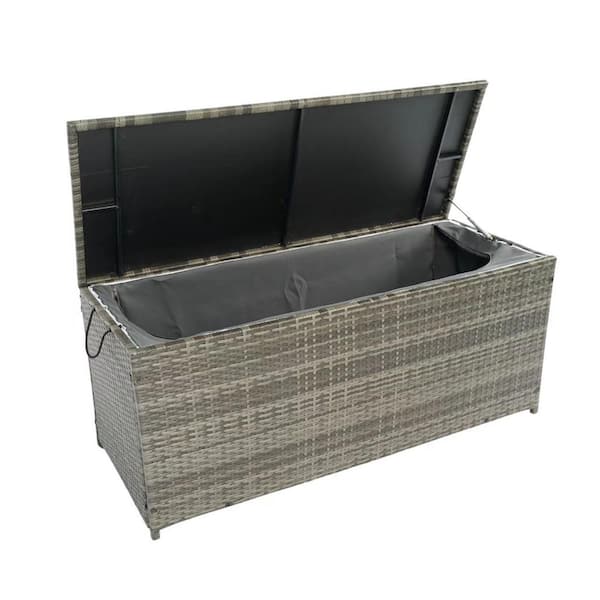 113 gal. Outdoor Patio Wicker Storage Deck Box with Lid, Outdoor Cushion Storage for Kids Toys, Pillows