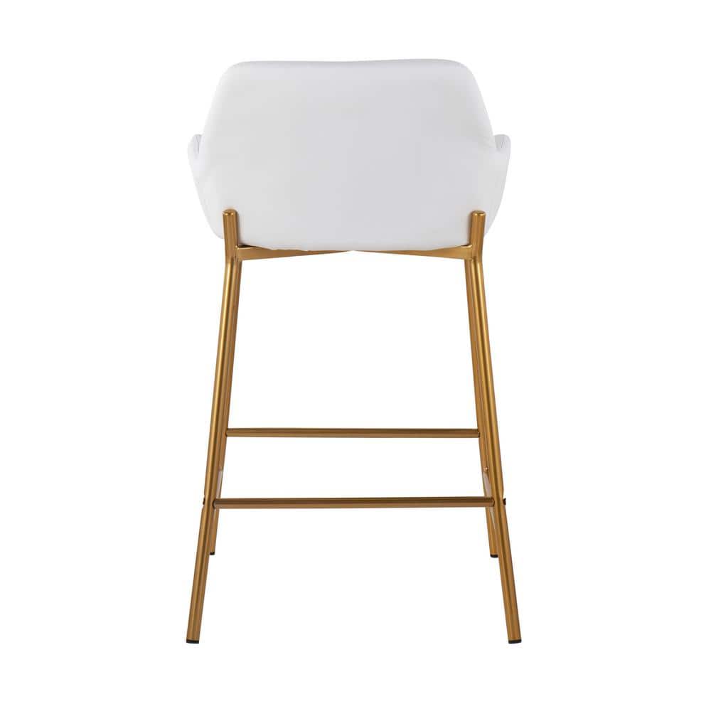 Daniella Gold Metal and White Faux Leather 33" Counter Stool