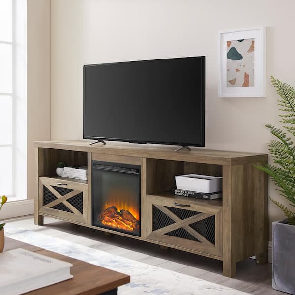 Walker Edison Furniture Company Abilene 70 in. Barnwood TV Stand with Electric Fireplace (Max tv size 78 in.)