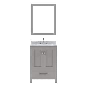 Caroline Avenue 24 in. W x 22 in. D x 34 in. H Single Sink Bath Vanity in Gray with Marble Top and Mirror