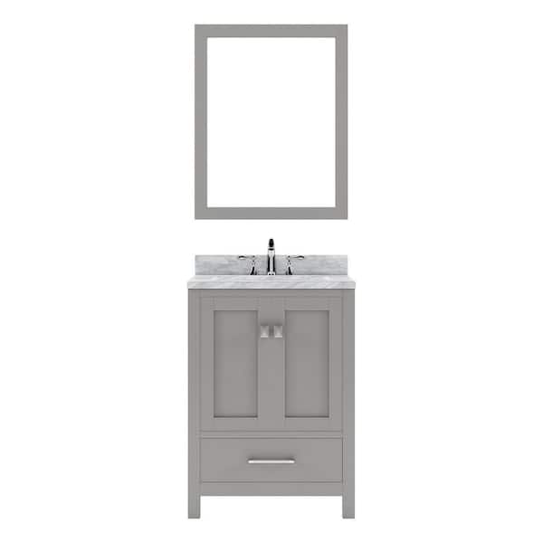 Virtu USA Caroline Avenue 24 in. W x 22 in. D x 34 in. H Single Sink Bath Vanity in Gray with Marble Top and Mirror