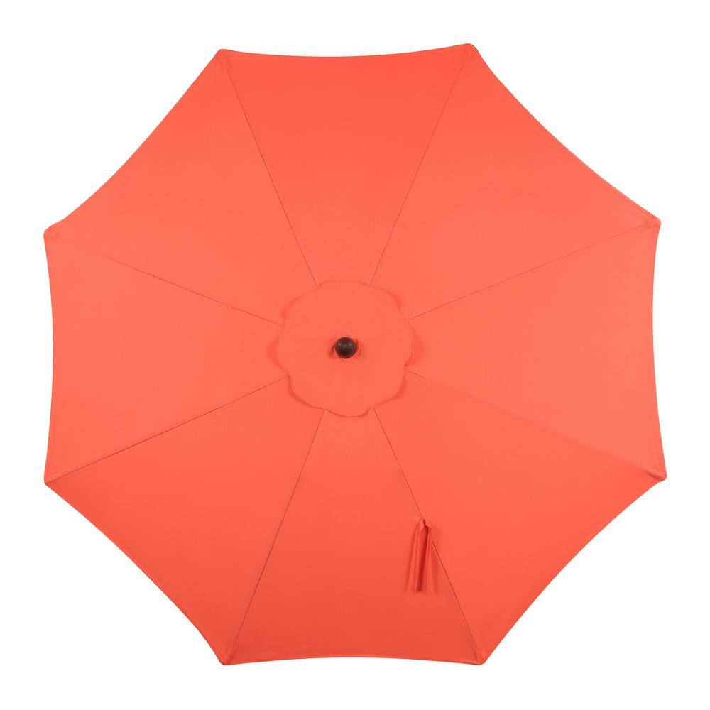 Coral Red 9 ft. Scalloped Fringe Patio Umbrella with Auto-Tilt