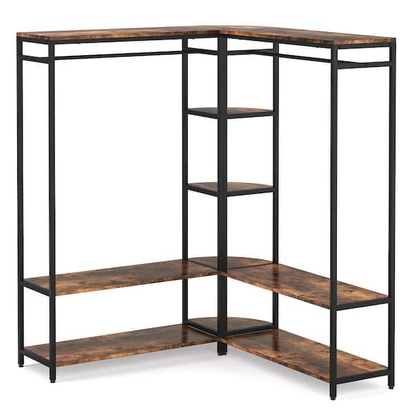 BYBLIGHT Carmalita Black Hall Trees Double Rod Wardbrobe Rack and 2-Tier Storage Shelves 55.1 in. L x 40.3 in. W x 70.5 in. H