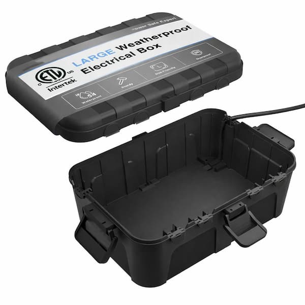 Large Outdoor Electrical Box IP54 Waterproof Extension Cord Cover Black Weatherproof Protect Outlet Plug Socket 1 Piece