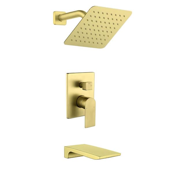 Single Handle 2-Spray Wall Mount Tub and Shower Faucet 2.5 GPM with Pressure Balance in Brushed Gold Valve Included
