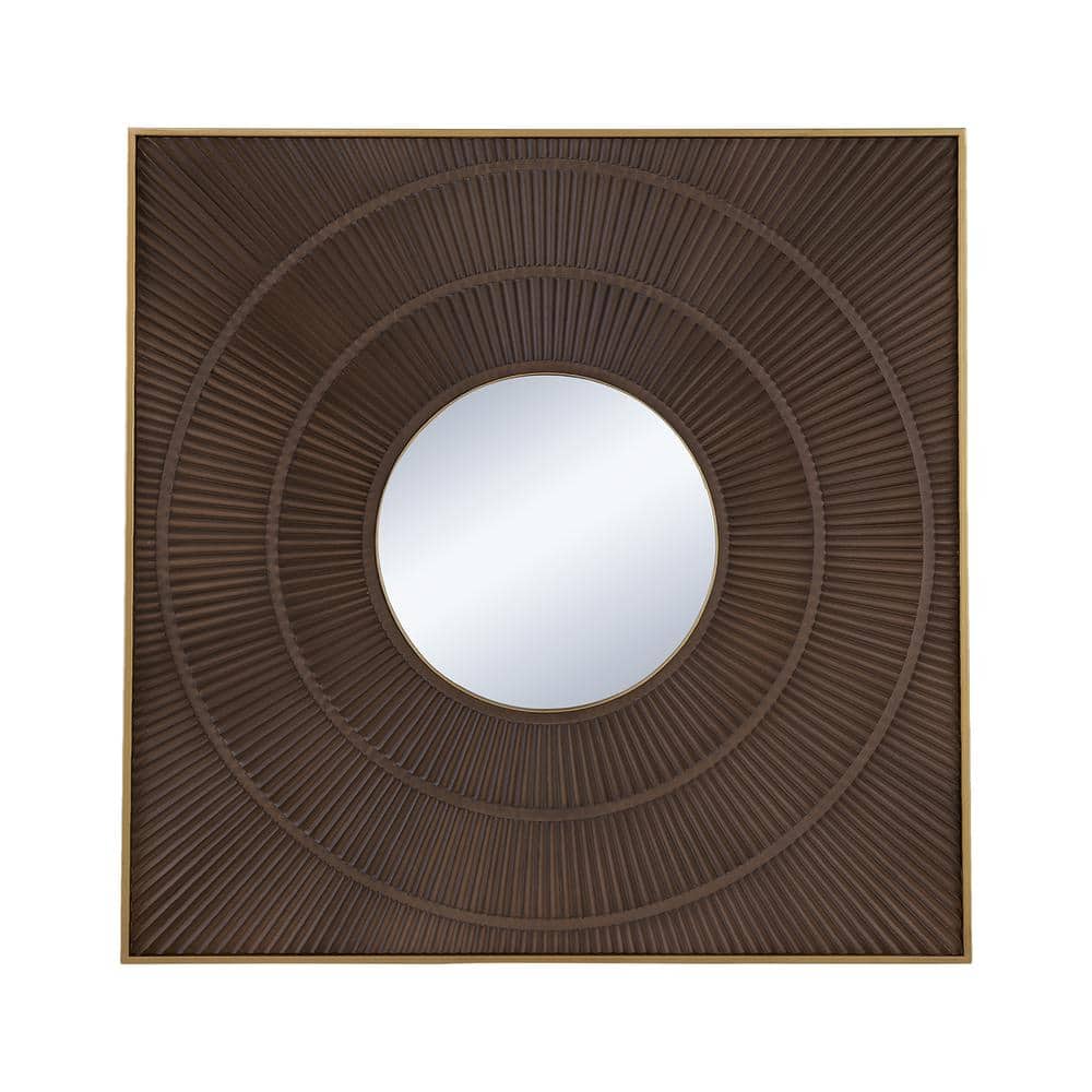 Brown 39.4 in W x 39.4 in. H Art Deco Square MDF And Glass Framed Mirror Wa