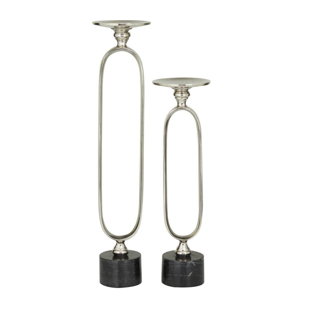 Silver and Black Aluminum Marble Tabletop Candlestick Set