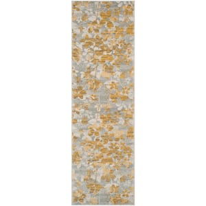 Evoke Gray/Gold 2 ft. x 7 ft. Floral Runner Rug
