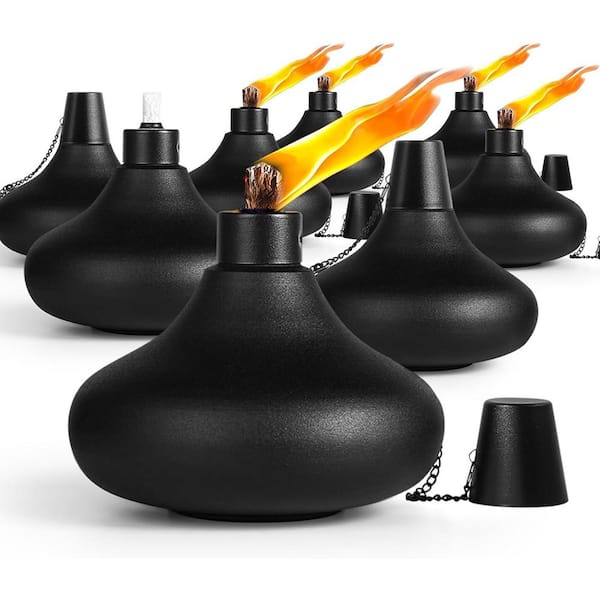 8 Pack Metal Table Top Torches,24.5 oz Citronella Torches for Outside,Refillable Flame Light Torch with Wicks and Covers