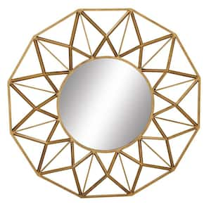 32 in. x 32 in. Starburst Round Framed Gold Wall Mirror