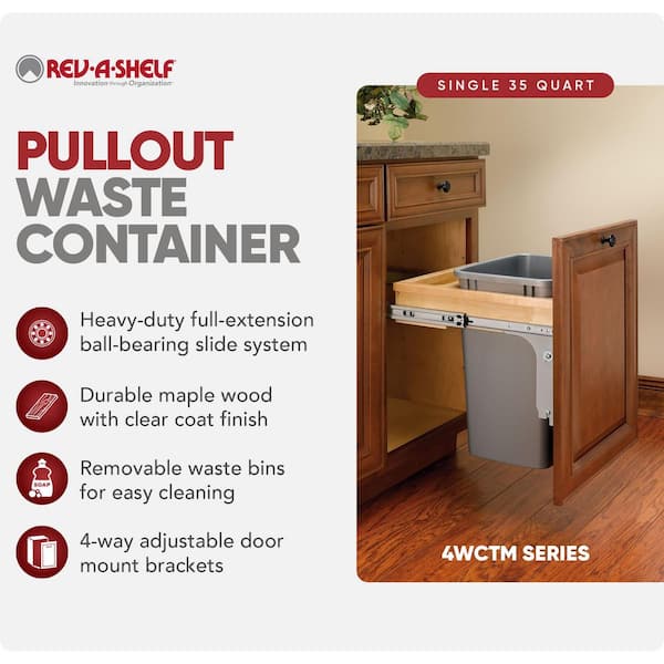 Silver Pull Out Top Mount Trash Can 35 Quart