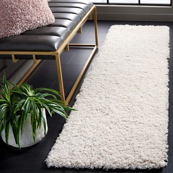 Luxe Shag 2 ft. x 8 ft. White Solid Runner Rug