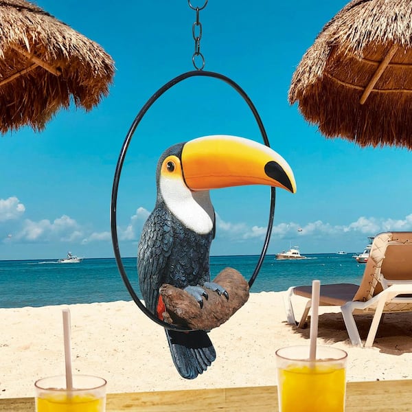 Design Toscano 18.5 in. H Touco The Tropical Toucan Hanging Sculpture on Ring Perch