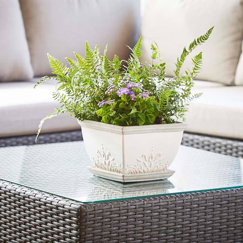 Brentwood White Ceramic Indoor/Outdoor Planters with Saucers, Set of 2