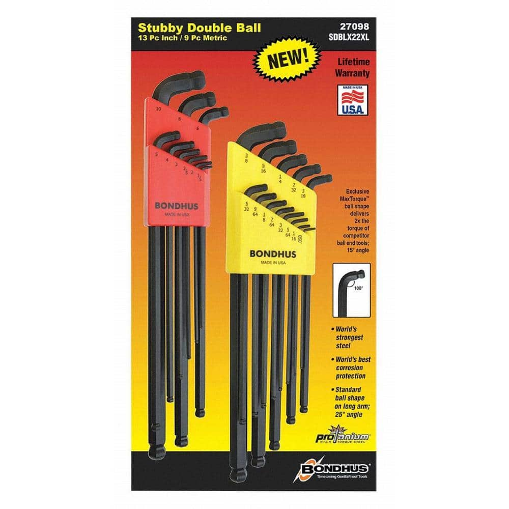 Standard and Metric Stubby Double Ball End XL L-Wrench Sets (22-Piece)