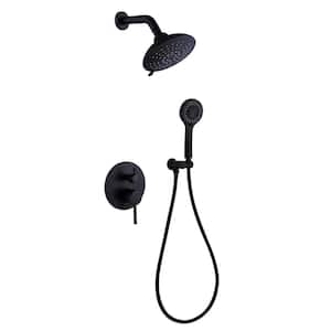 5-Spray 6 in. Dual Shower Head Wall Mount Fixed and Handheld Shower Head Flow Rate 1.8 GPM in Matte Black