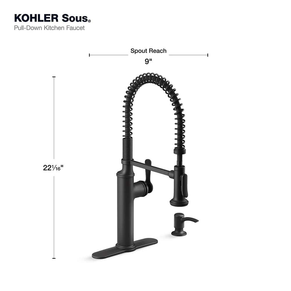 Matte Black Industrial Pull Down Kitchen Faucet with Soap Dispenser