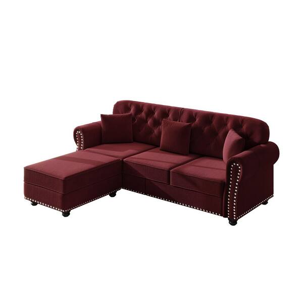 POLKA　ソファ　　BK/BR/IV/RD Polibi 82.6 in. Rolled Arm Velvet Rectangle Sofa in Burgundy with